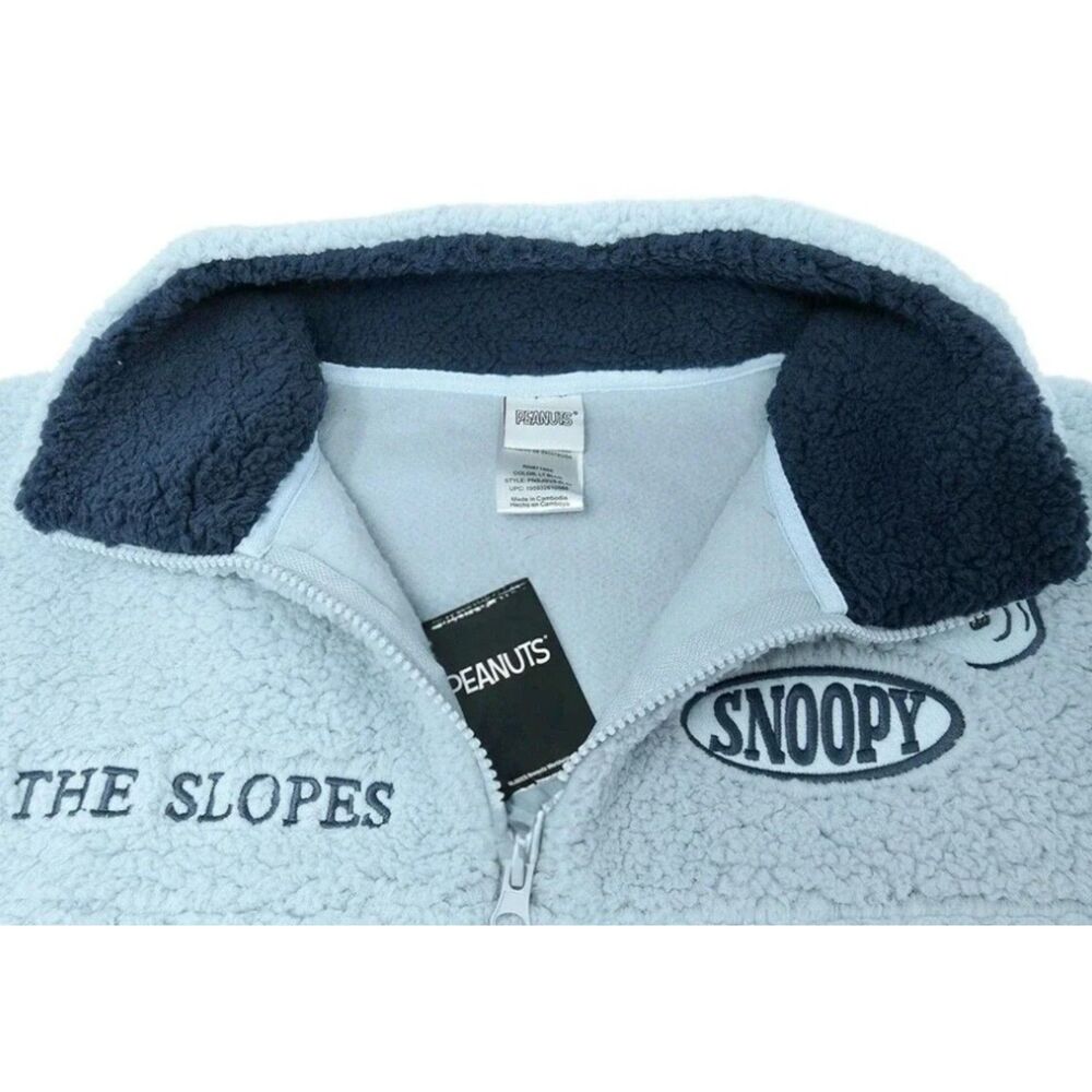 NEW Light Blue Sz XXL Embroidered SNOOPY Soft Sherpa Fleece Cozy Sweater PEANUTS - Picture 7 of 10